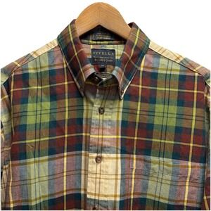 Viyella Bullock & Jones Mens Large Red/Green Plaid Wool/Cotton Button Down Shirt